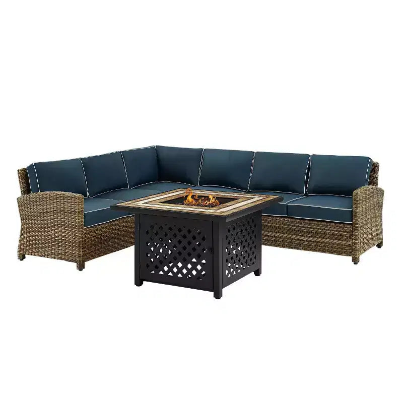Ensemble sectionnel d'extérieur 5 pièces en osier Bradenton avec table brasero - Crosley