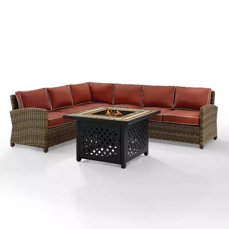 Ensemble sectionnel d'extérieur 5 pièces en osier Bradenton avec table brasero - Crosley