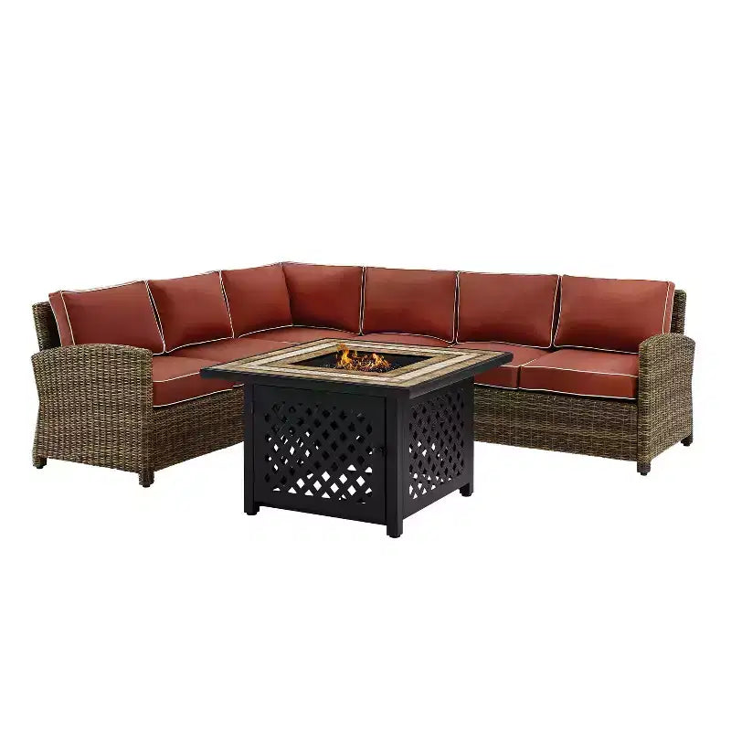 Ensemble sectionnel d'extérieur 5 pièces en osier Bradenton avec table brasero - Crosley