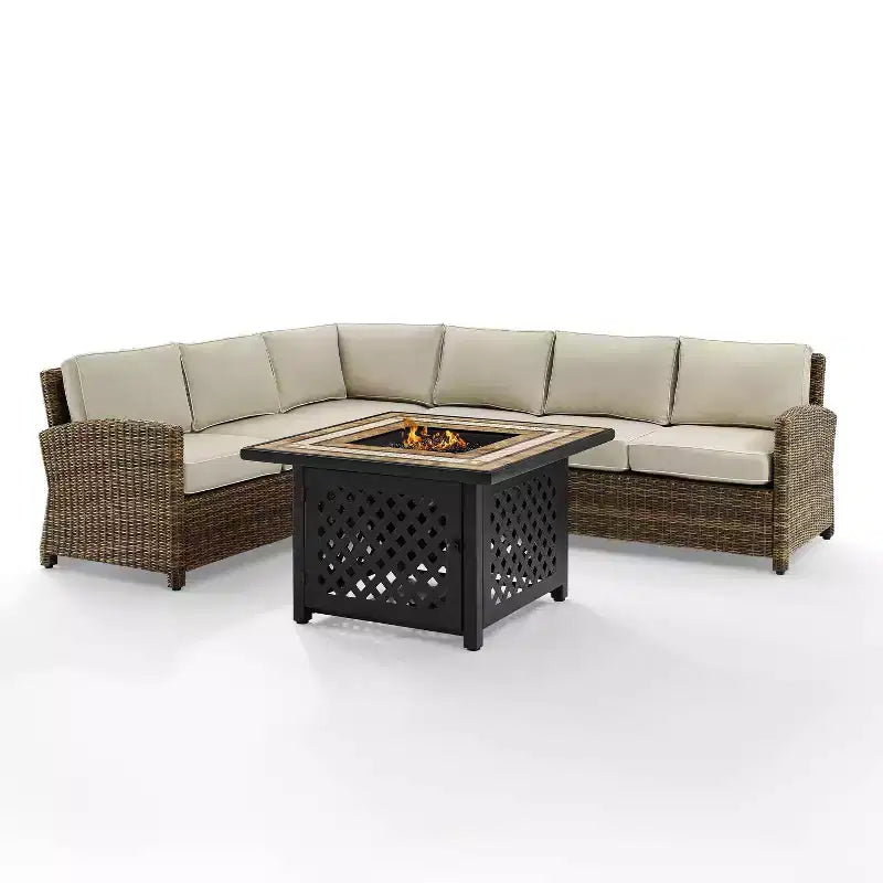 Ensemble sectionnel d'extérieur 5 pièces en osier Bradenton avec table brasero - Crosley