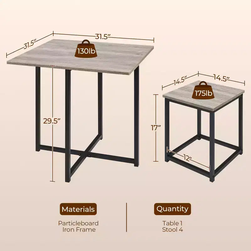 Yaheetech Ensemble de salle à manger 5 pièces avec 1 table carrée, 4 tabourets sans dossier, ensemble de table de cuisine