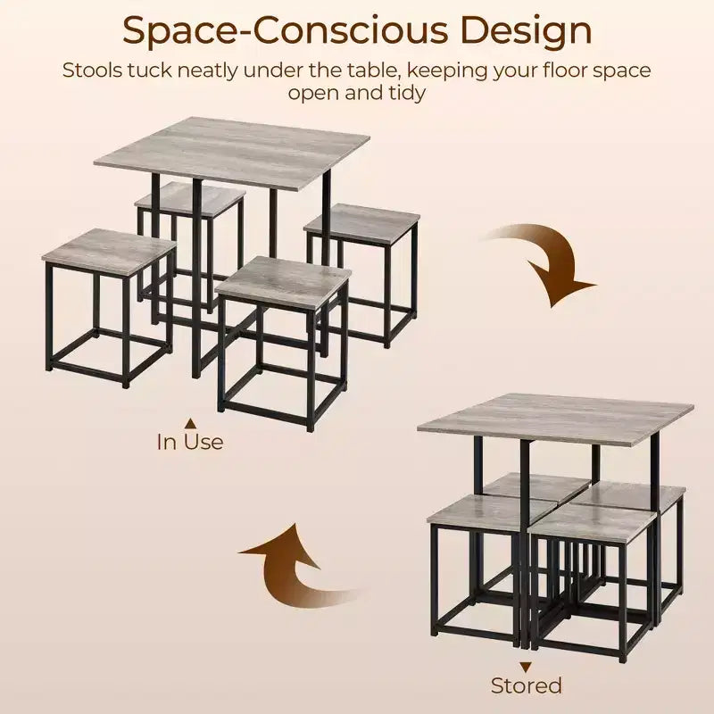 Yaheetech Ensemble de salle à manger 5 pièces avec 1 table carrée, 4 tabourets sans dossier, ensemble de table de cuisine