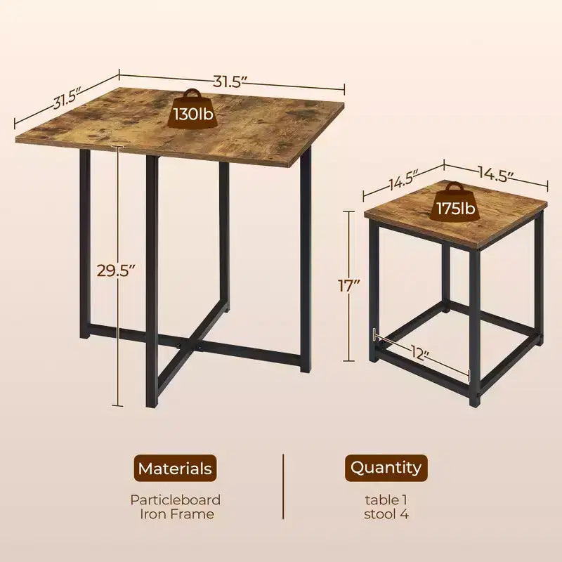 Yaheetech Ensemble de salle à manger 5 pièces avec 1 table carrée, 4 tabourets sans dossier, ensemble de table de cuisine