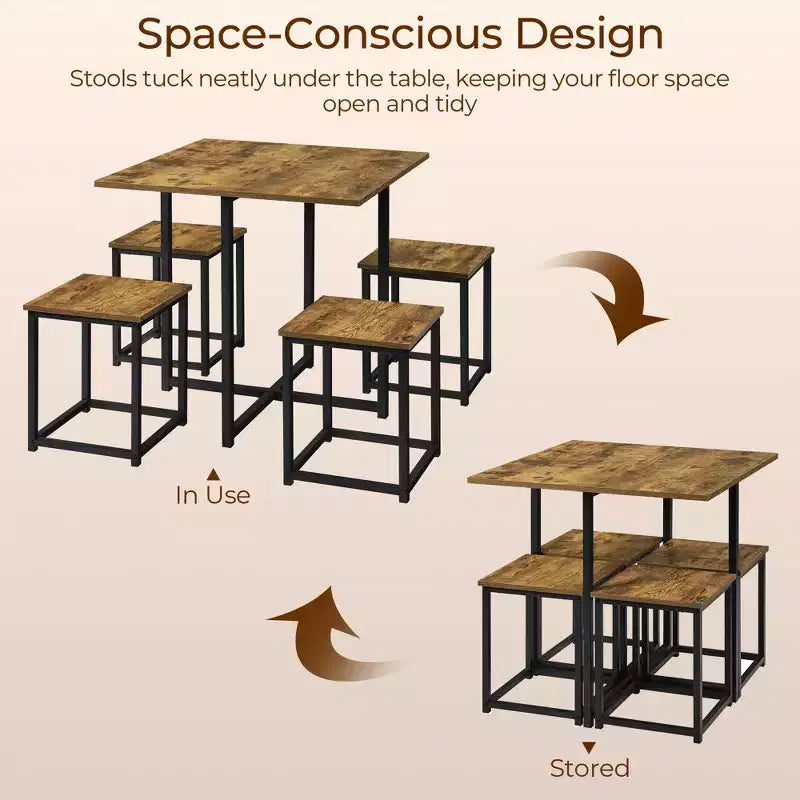 Yaheetech Ensemble de salle à manger 5 pièces avec 1 table carrée, 4 tabourets sans dossier, ensemble de table de cuisine