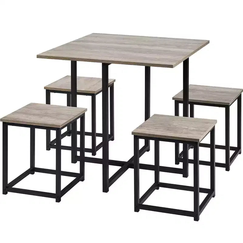 Yaheetech Ensemble de salle à manger 5 pièces avec 1 table carrée, 4 tabourets sans dossier, ensemble de table de cuisine