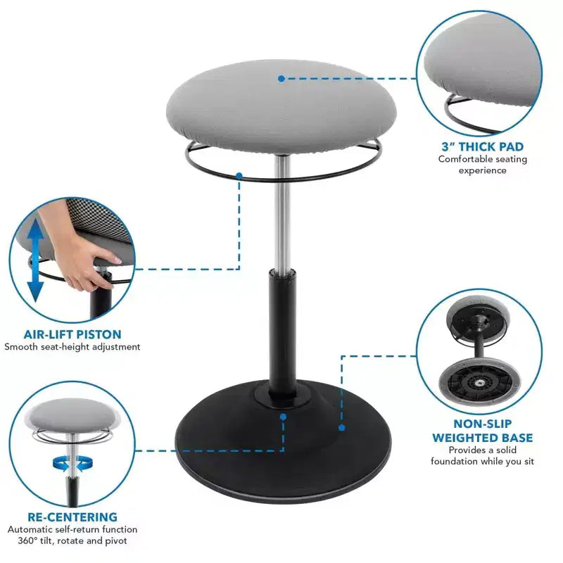 Gray Armless Height-Adjustable Standing Desk Stool, 1-Person