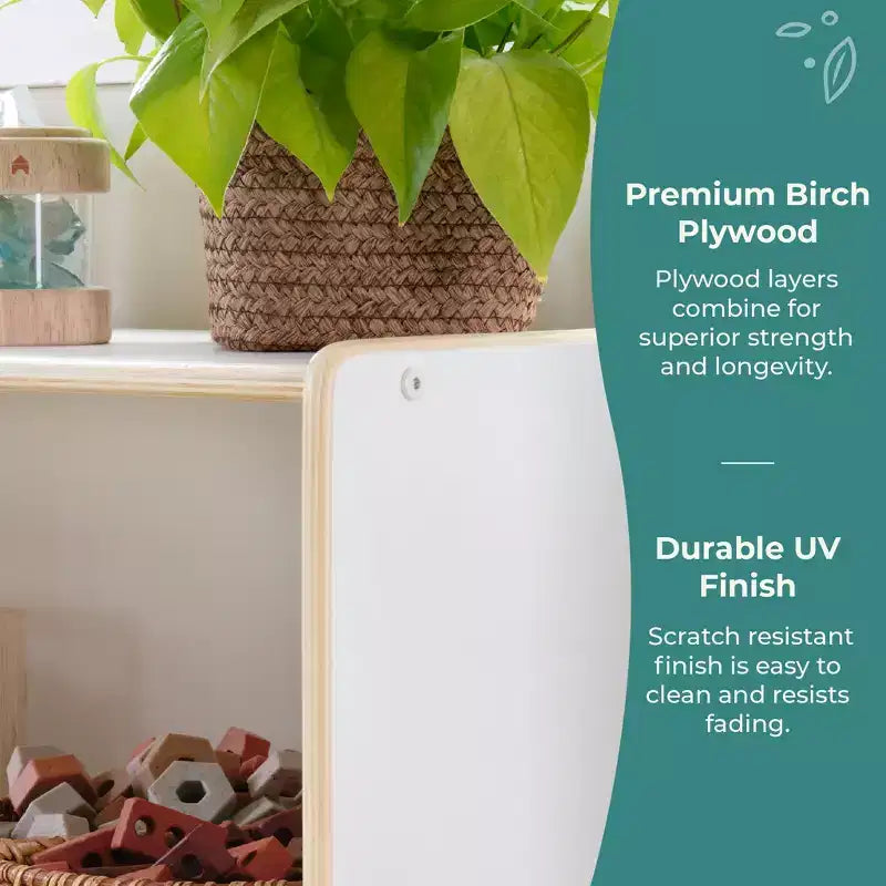 Natural / White 2-Shelf Open Storage Unit with 3 Fabric Bins – For Kids