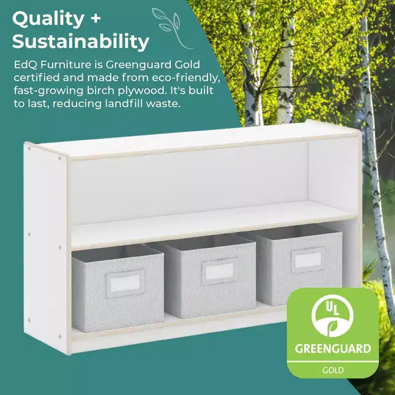 Natural / White 2-Shelf Open Storage Unit with 3 Fabric Bins – For Kids