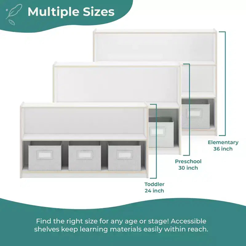 Natural / White 2-Shelf Open Storage Unit with 3 Fabric Bins – For Kids