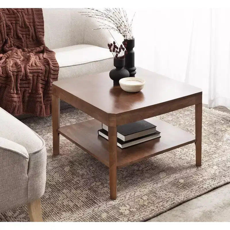 Walnut Brown Square 2-Tier Coffee Table, 1-Piece
