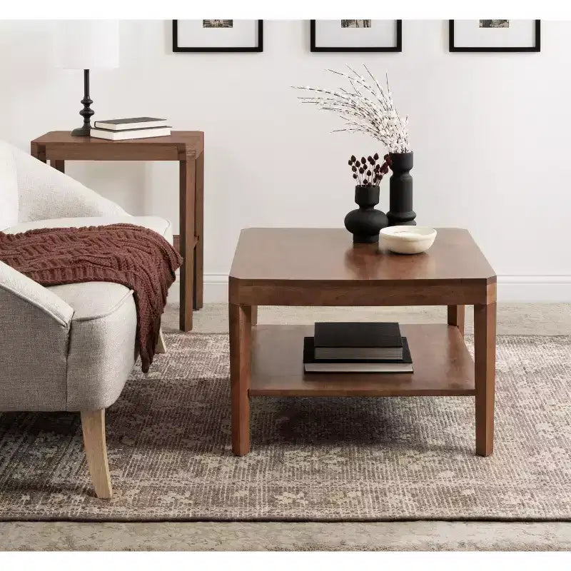 Walnut Brown Square 2-Tier Coffee Table, 1-Piece