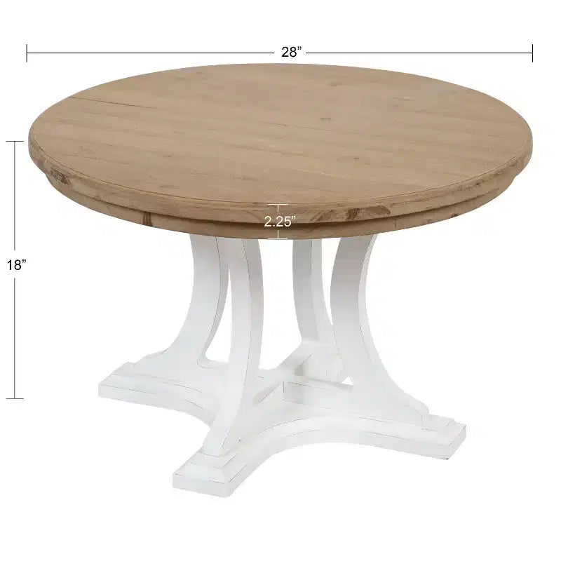 Round Wood Coffee Table, Rustic Brown & White, Criss-Cross Base
