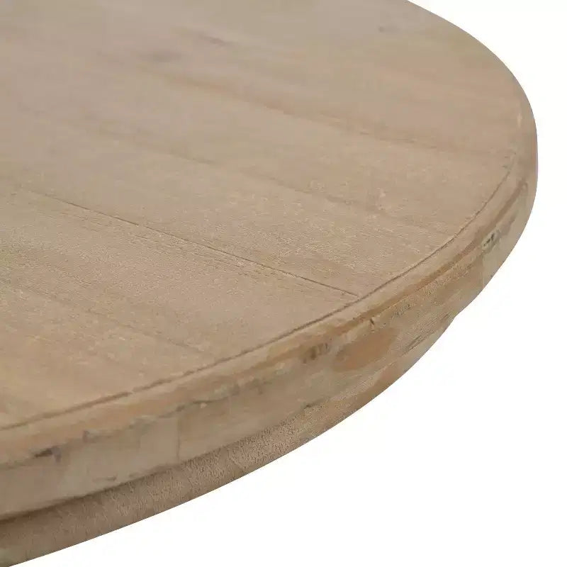Round Wood Coffee Table, Rustic Brown & White, Criss-Cross Base