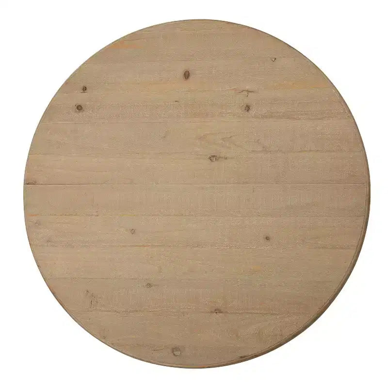 Round Wood Coffee Table, Rustic Brown & White, Criss-Cross Base
