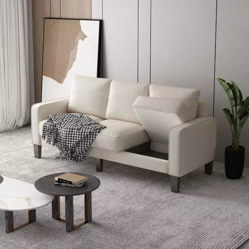 Cream 3-Seater Modern Fabric Sofa, 75"