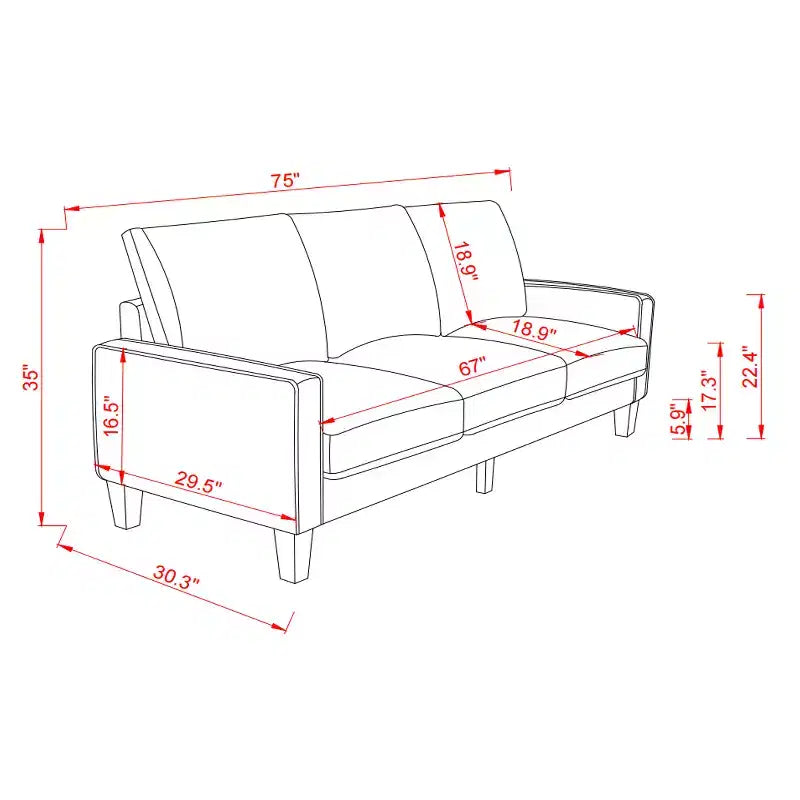 Cream 3-Seater Modern Fabric Sofa, 75"