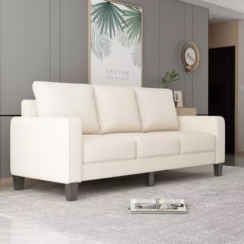 Cream 3-Seater Modern Fabric Sofa, 75"