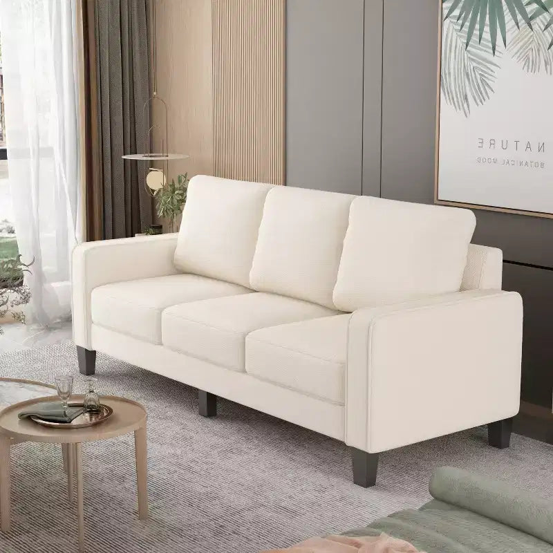 Cream 3-Seater Modern Fabric Sofa, 75"