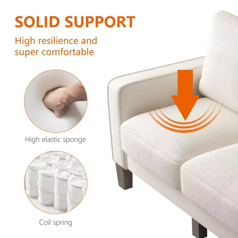 Cream 3-Seater Modern Fabric Sofa, 75"