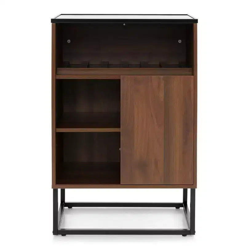 Wine Storage Cabinet with Sliding Door, Brown & Black, 1-Person