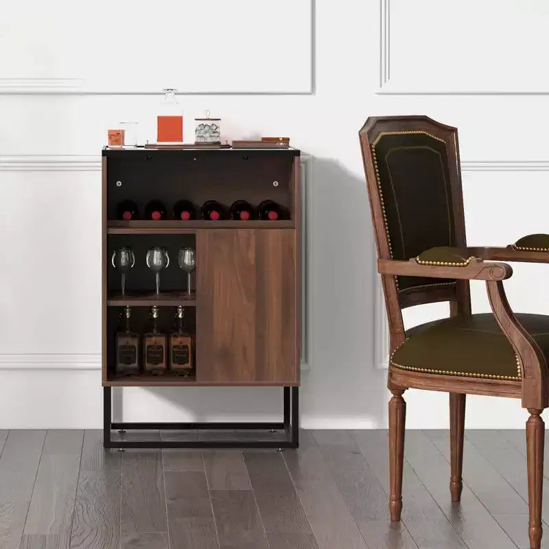 Wine Storage Cabinet with Sliding Door, Brown & Black, 1-Person