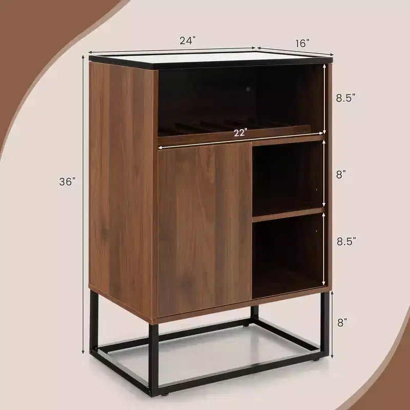 Wine Storage Cabinet with Sliding Door, Brown & Black, 1-Person