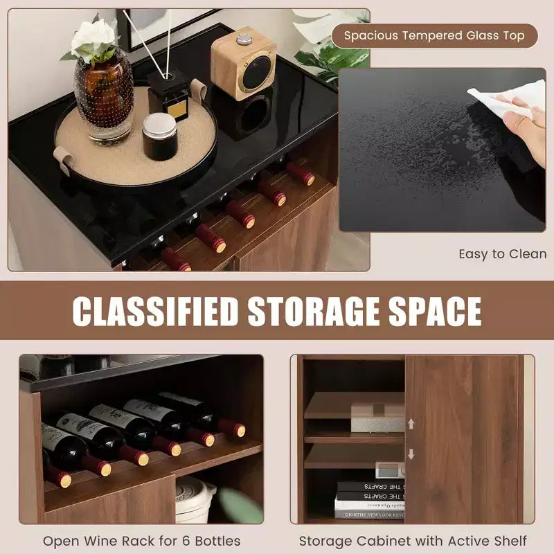 Wine Storage Cabinet with Sliding Door, Brown & Black, 1-Person