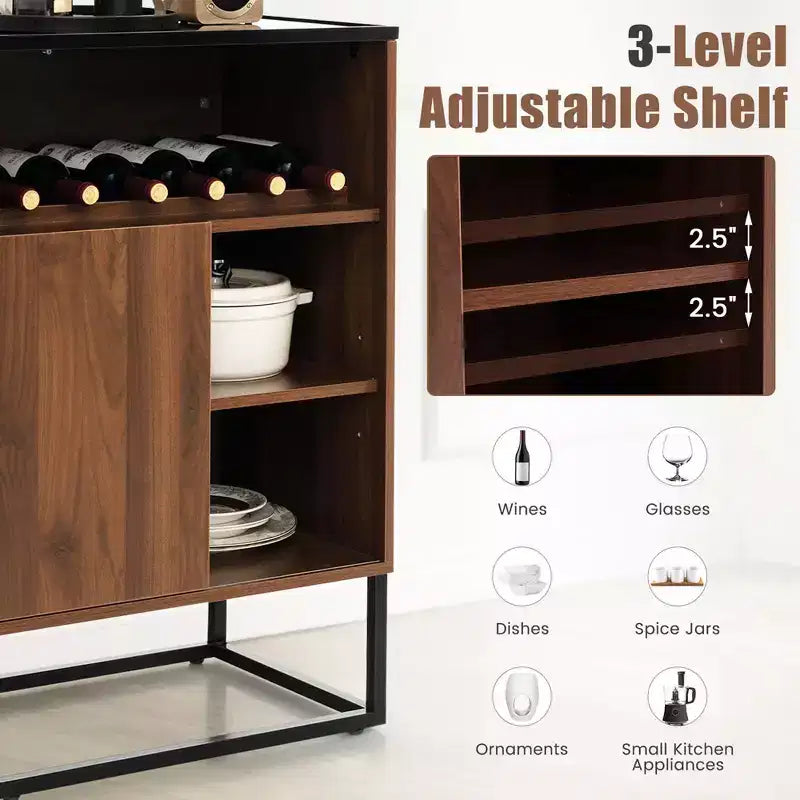 Wine Storage Cabinet with Sliding Door, Brown & Black, 1-Person