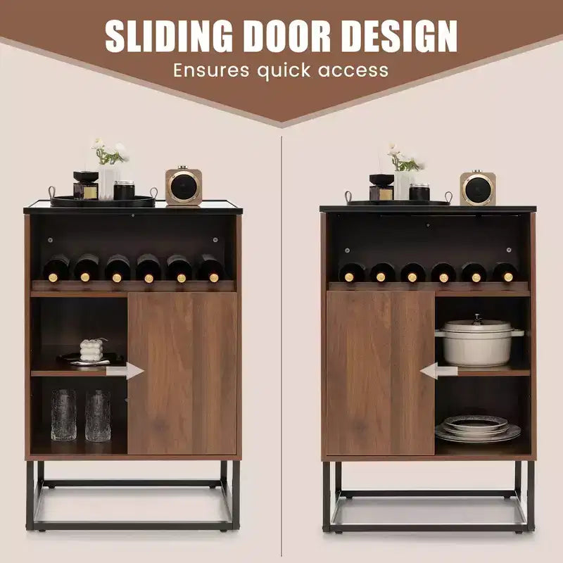 Wine Storage Cabinet with Sliding Door, Brown & Black, 1-Person