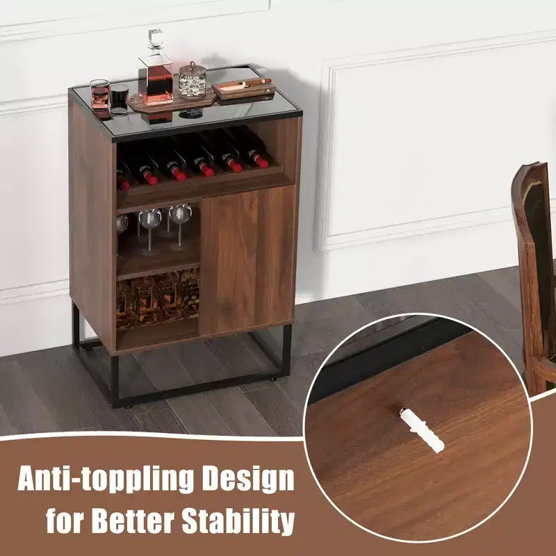 Wine Storage Cabinet with Sliding Door, Brown & Black, 1-Person