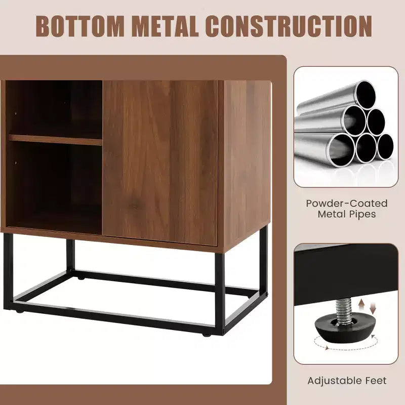 Wine Storage Cabinet with Sliding Door, Brown & Black, 1-Person