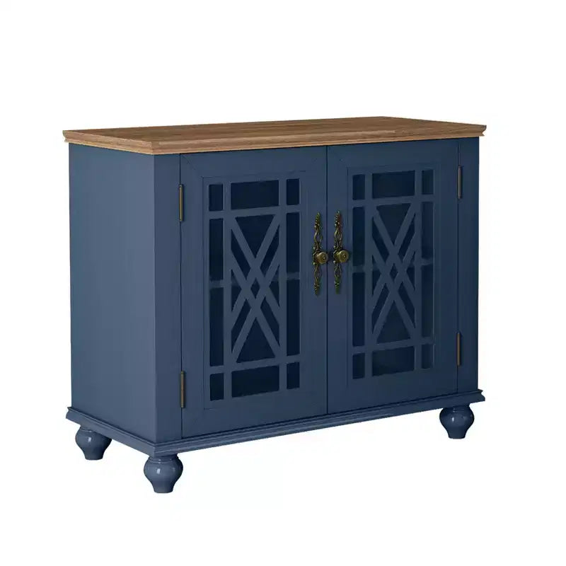 Green/Navy Vintage 2-Door Accent Cabinet, 1-Shelf, for Adults