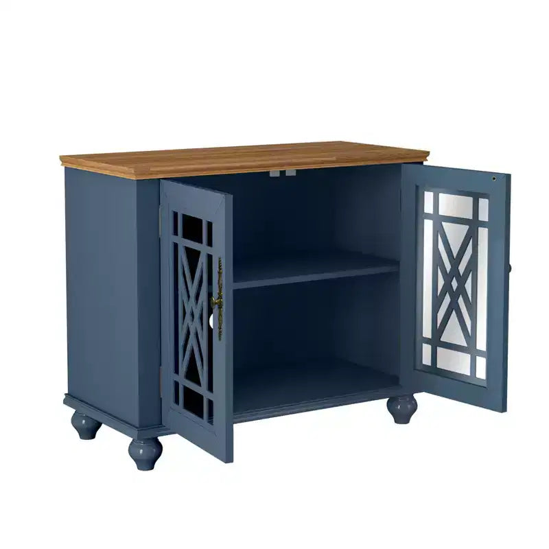Green/Navy Vintage 2-Door Accent Cabinet, 1-Shelf, for Adults