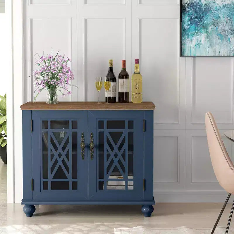 Green/Navy Vintage 2-Door Accent Cabinet, 1-Shelf, for Adults