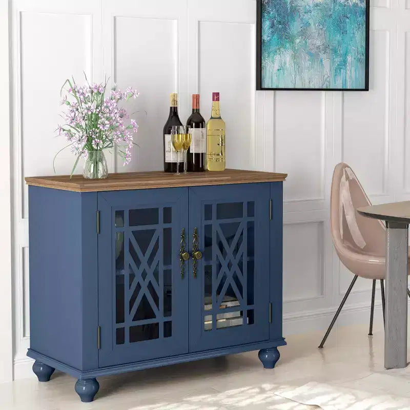Green/Navy Vintage 2-Door Accent Cabinet, 1-Shelf, for Adults