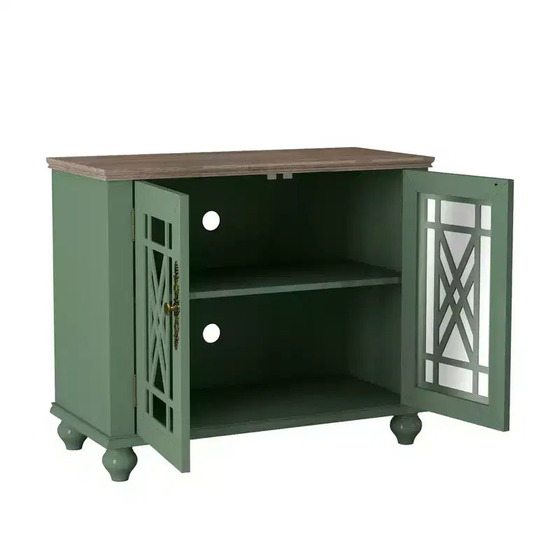 Green/Navy Vintage 2-Door Accent Cabinet, 1-Shelf, for Adults