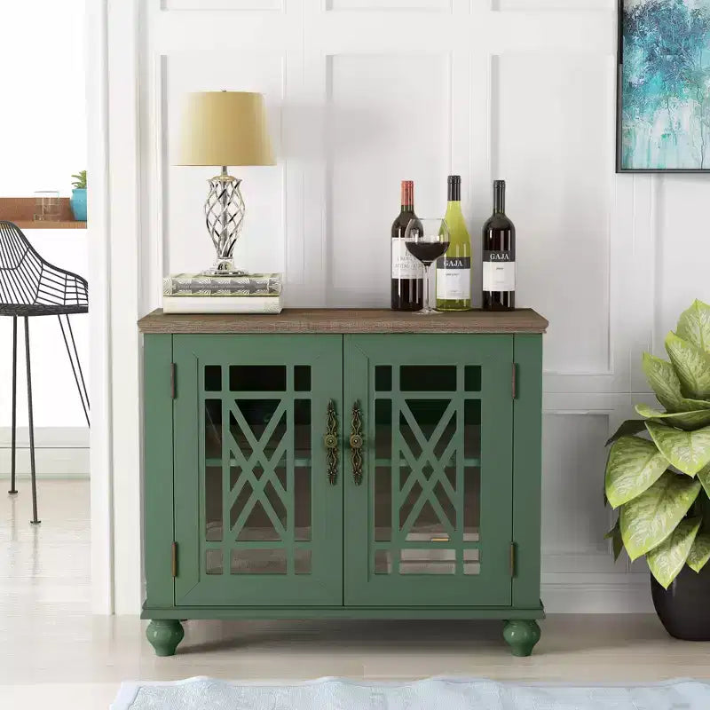 Green/Navy Vintage 2-Door Accent Cabinet, 1-Shelf, for Adults
