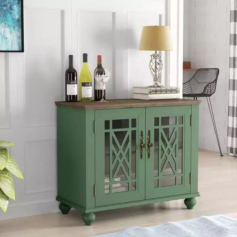 Green/Navy Vintage 2-Door Accent Cabinet, 1-Shelf, for Adults