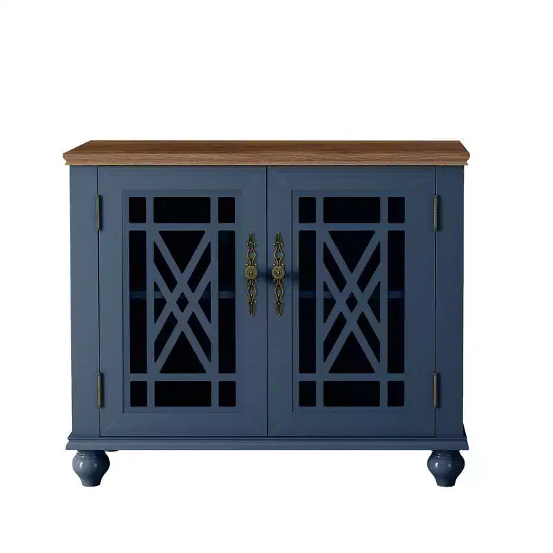 Green/Navy Vintage 2-Door Accent Cabinet, 1-Shelf, for Adults