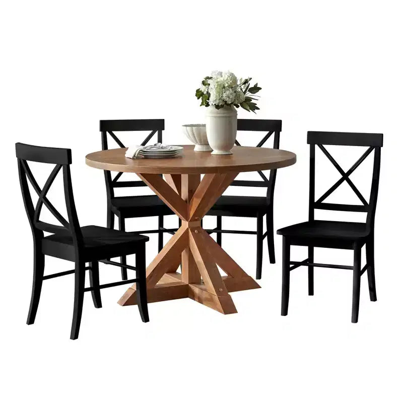 Ensemble repas rond 5 pièces Crenshaw couleur bois flotté - Buylateral