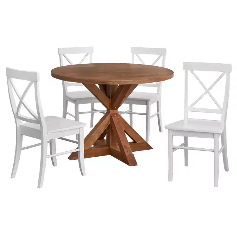 Ensemble repas rond 5 pièces Crenshaw couleur bois flotté - Buylateral