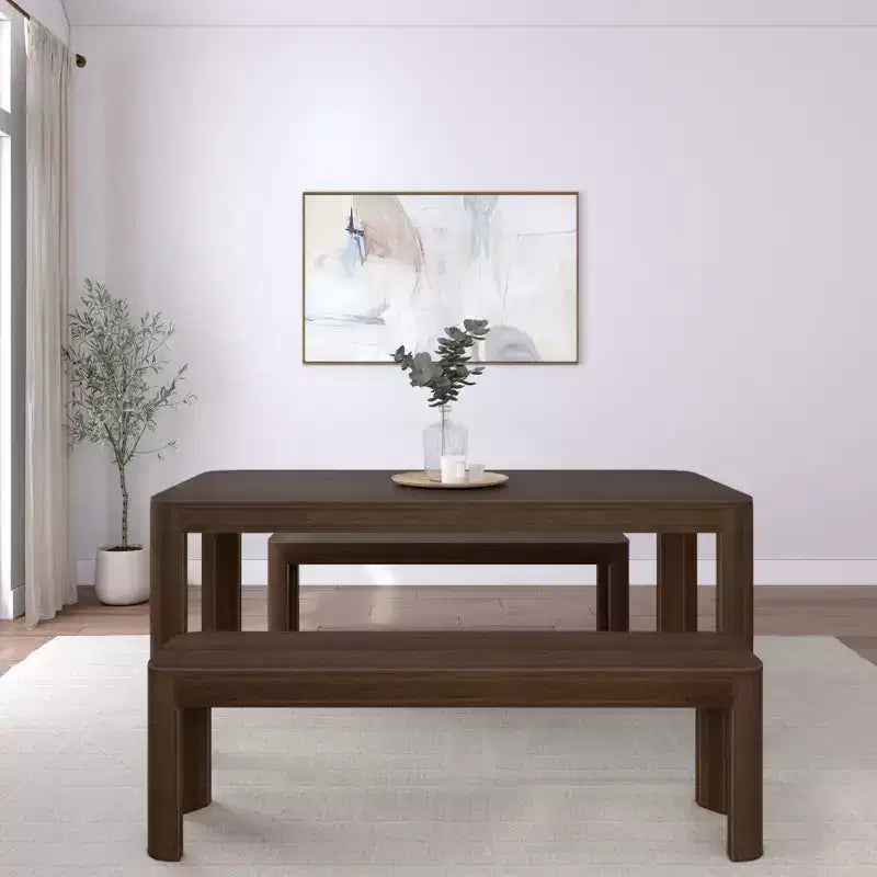 Ensemble table à manger moderne en bois massif Plank+Beam 72 avec 2 bancs