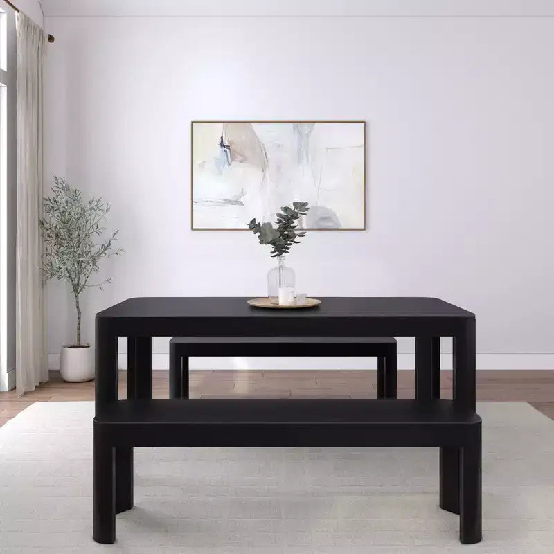 Ensemble table à manger moderne en bois massif Plank+Beam 72 avec 2 bancs