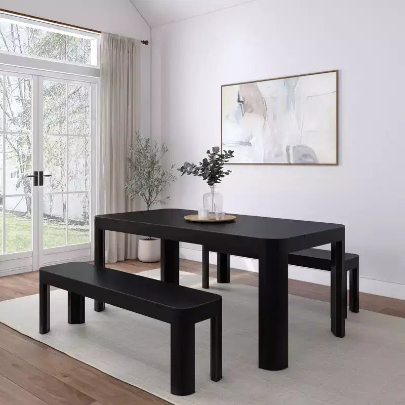 Ensemble table à manger moderne en bois massif Plank+Beam 72 avec 2 bancs