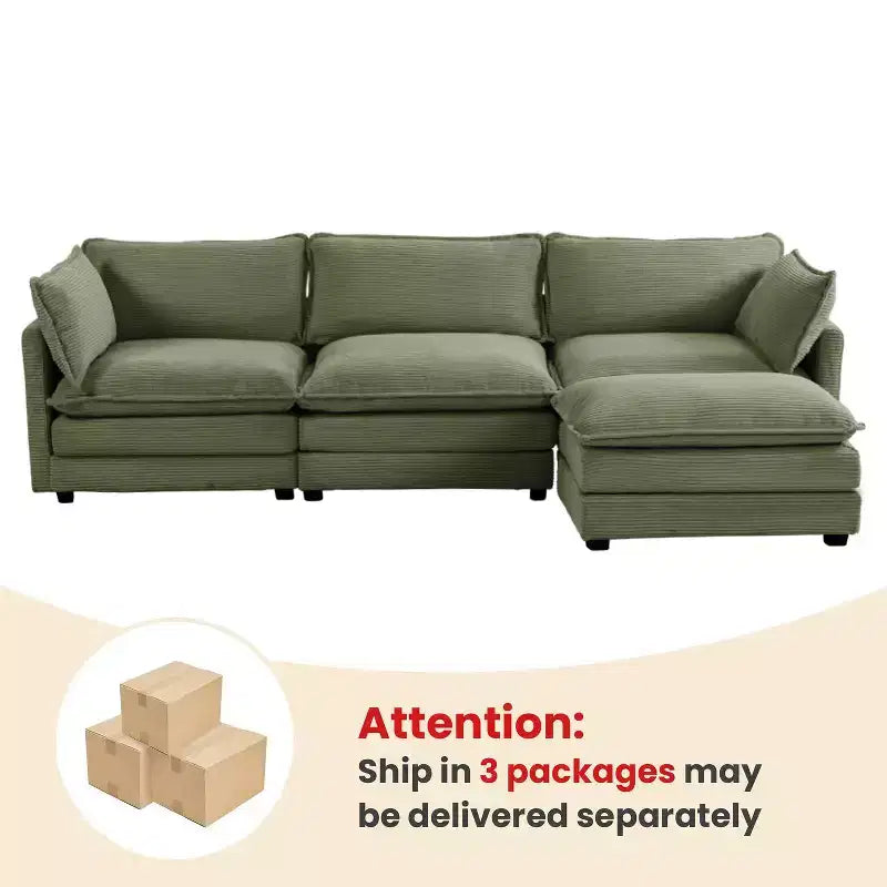 Canapé sectionnel moderne 4 pièces Likepay en velours côtelé de 284 cm de large avec ottoman