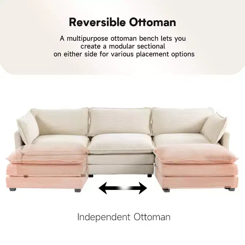 Canapé sectionnel moderne 4 pièces Likepay en velours côtelé de 284 cm de large avec ottoman
