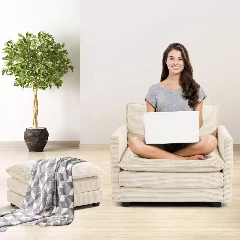 Canapé sectionnel moderne 4 pièces Likepay en velours côtelé de 284 cm de large avec ottoman
