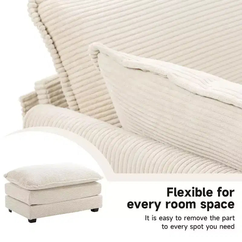 Canapé sectionnel moderne 4 pièces Likepay en velours côtelé de 284 cm de large avec ottoman