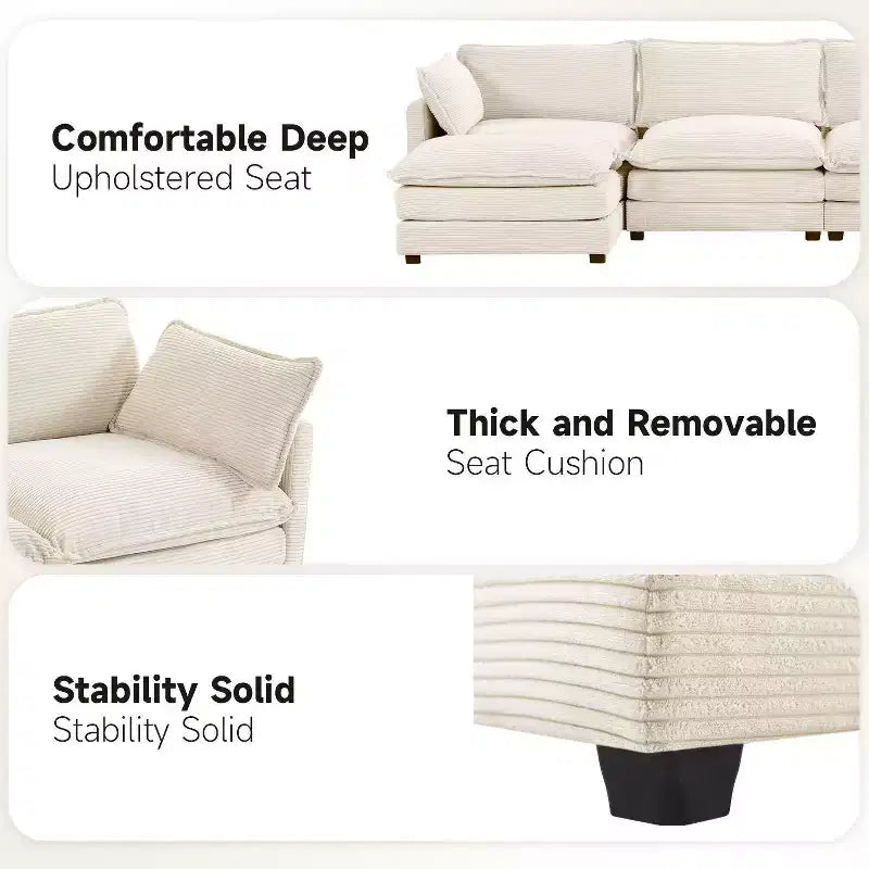 Canapé sectionnel moderne 4 pièces Likepay en velours côtelé de 284 cm de large avec ottoman