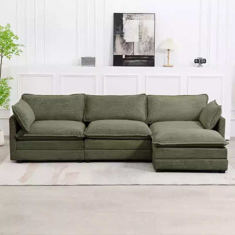 Canapé sectionnel moderne 4 pièces Likepay en velours côtelé de 284 cm de large avec ottoman